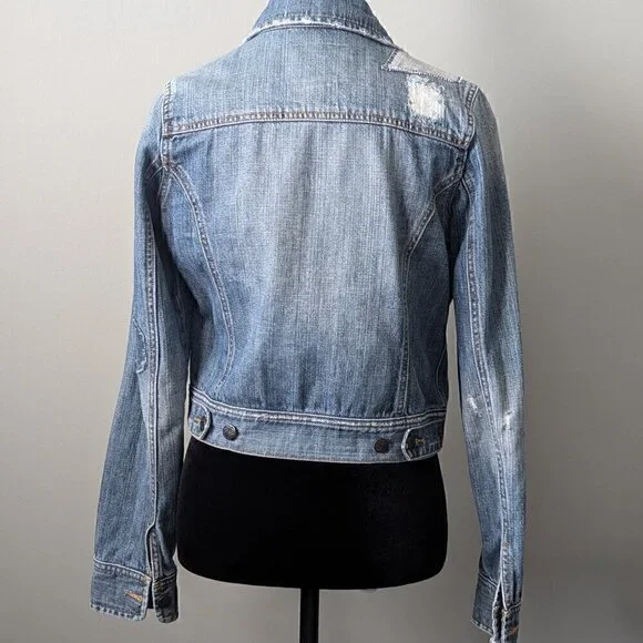 Jean Denim Jacket Size M Distressed Crop - Picture 6 of 8